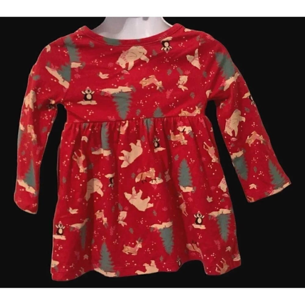 Wonder Nation Girls Winter Animals Knit Dress Size 12M Red Pockets